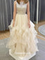 Sparkly Sequins Sleeveless Thousand Layer Puffy Organza A-line Evening Gowns Prom Dresses, WGP233