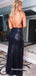 Black Sparkly Sequins Spaghetti Straps Backless Slits V-neck Evening Gowns Prom Dresses, WGP234