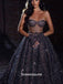 Black Starry Sky Sequins Shinny A-line Sweetheart Strapless Evening Gowns Prom Dresses, WGP238