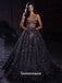 Black Starry Sky Sequins Shinny A-line Sweetheart Strapless Evening Gowns Prom Dresses, WGP238