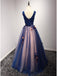 A Line Navy Blue Flower Appliqued Prom Dresses Bow Beaded Quinceanera Ball Gowns, QB0305