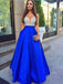 A-line V-neck Beaded Bodice Royal Blue Long Prom Dresses with Pocket, QB0317
