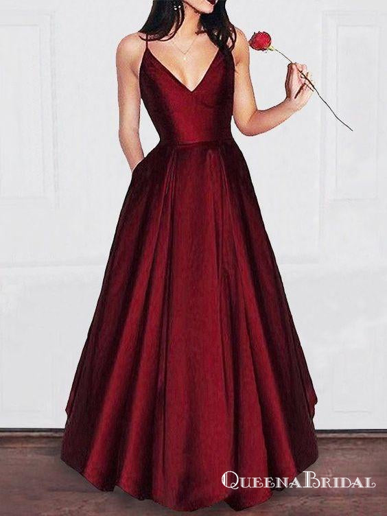 A-line V-neck Spaghetti Strap Burgundy Prom Dresses Long Formal Evenin QueenaBridal A-line V-neck Spaghetti Strap Burgundy Prom Dresses Long Formal Evenin QueenaBridal