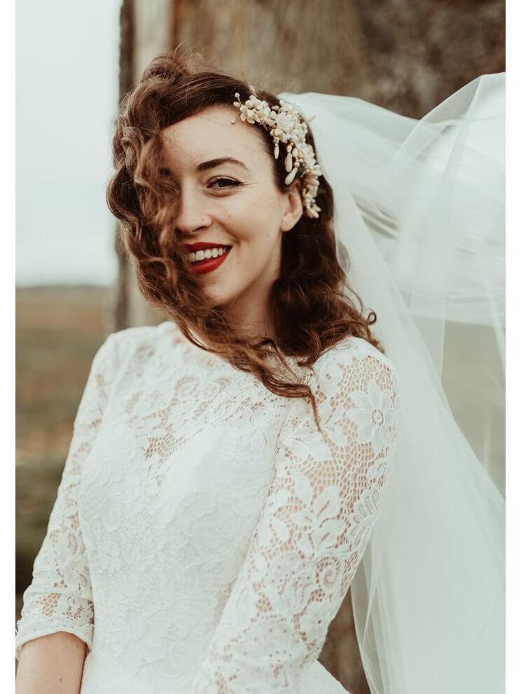 modest vintage lace wedding dresses Whimsical Modest Vintage Style Lace and Tulle Beach Wedding Dress with Short Sleeves