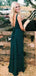 Dark Green V-neck Long Cheap Simple Prom Dresses, QB0466