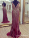 Sexy Red Spaghetti Strap V-neck Long Cheap Prom Dresses With Beaded, QB0560
