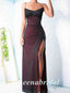 Simple Black-Red Sheath Spaghetti Straps High Slit Long Evening Prom Dresses, WGP243