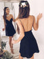 Sexy Spaghetti Strap Backless Short Cheap Black Homecoming Dresses Online, QB0045