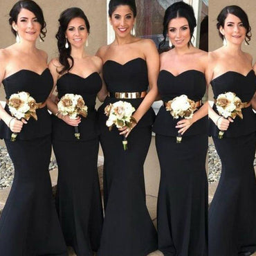 Sweetheart Black Mermaid Cheap Long Bridesmaid Dresses Online, WG244