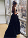 A-Line Sweetheart Long Cheap Black Satin Prom Dresses with Lace, QB0544