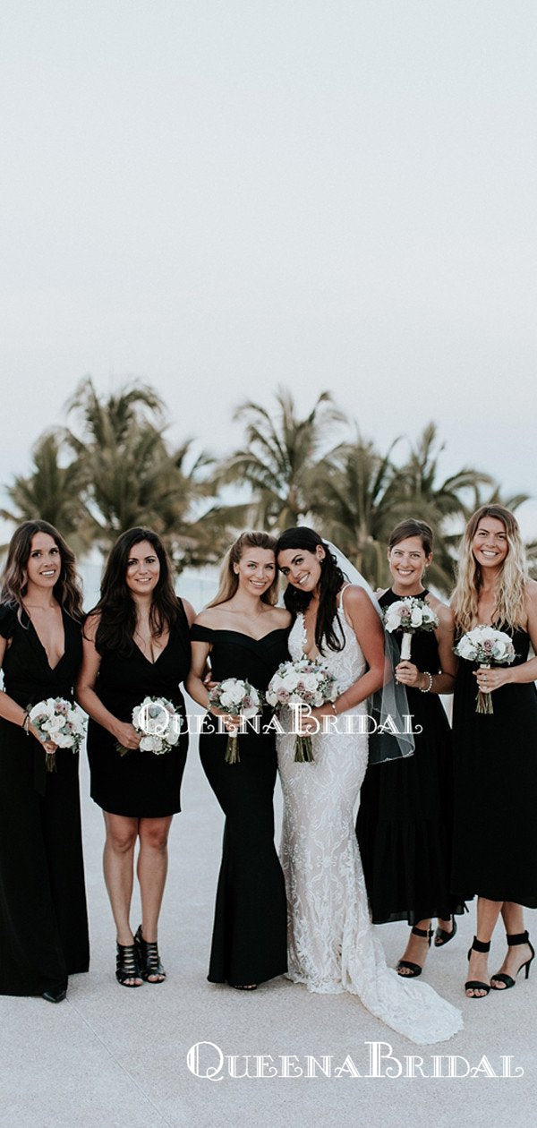 Mismatched Black Double Fdy Long Cheap Bridesmaid Dresses, BDS0087 QueenaBridal Mismatched Black Double Fdy Long Cheap Bridesmaid Dresses, BDS0087 QueenaBridal