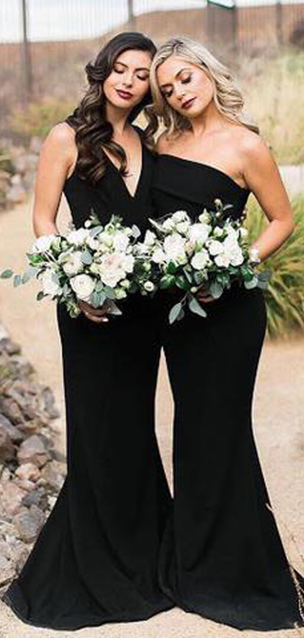 black bridesmaid dresses wedding party Sweetheart Mermaid Dress with Slit QB3036 US16 / As Picture Waist Line Gothic Style Black Black satin