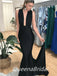 Simple Black Mermaid Deep V-neck Maxi Long Evening Prom Dresses, WGP264
