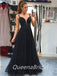 Black A-line Spaghetti Straps V-neck Maxi Long Prom Dresses,WGP277