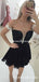 Tight Round Neck Short Sleeves Black Mermaid Short Cheap Party Homecoming Dresses, HDS0018