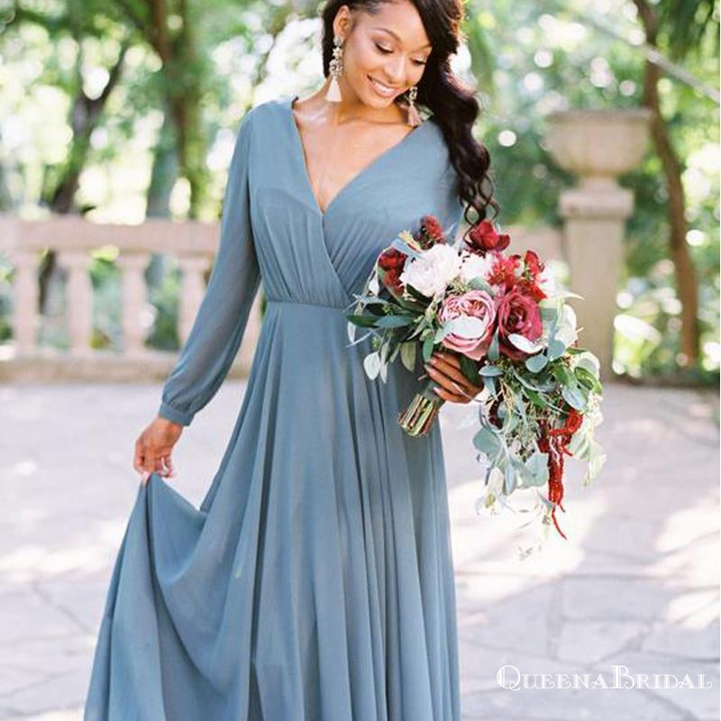 long sleeve backless bridesmaid dress KissProm