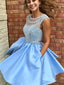 Open Back Blue Cap Sleeve Heavily Beaded Bateau Cute Homecoming Dresses 2018, CM472