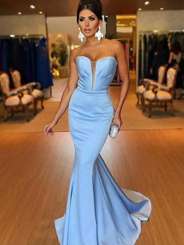 Sexy Simple Blue Mermaid Sweetheart Long Evening Prom Dresses, QB0405