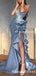 Sweetheart Charming Elegant Blue Silver White Appliqued Side Slit Mermaid Long Cheap Prom Dresses, PDS0024