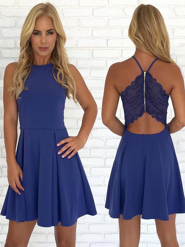 Open Back Blue Cheap Cute Simple Casual Homecoming Dresses 2018, CM434 QueenaBridal Open Back Blue Cheap Cute Simple Casual Homecoming Dresses 2018, CM434 QueenaBridal