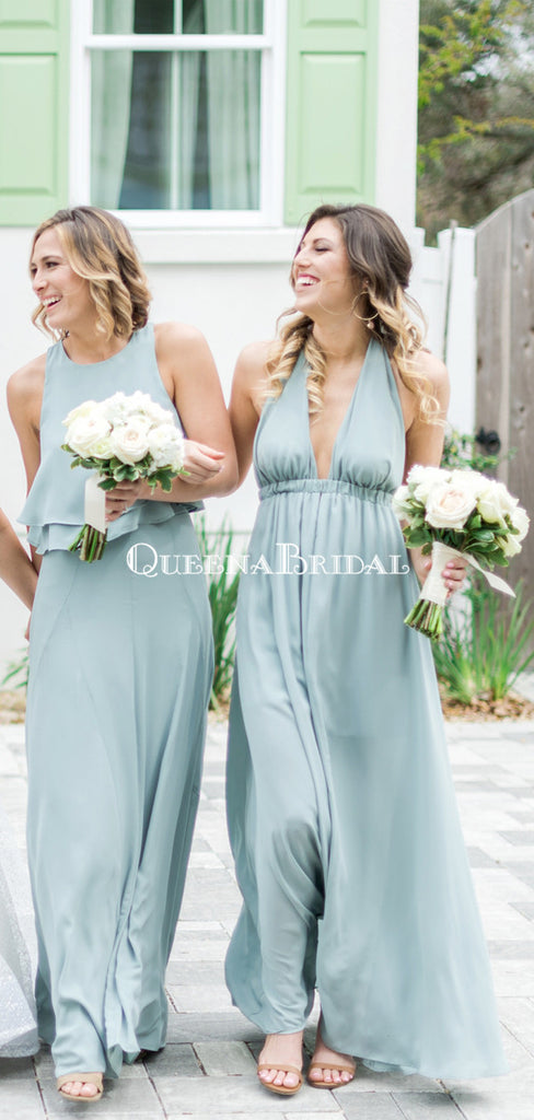 Mismatched Blue Chiffon A-line Long Cheap Bridesmaid Dresses, BDS0097