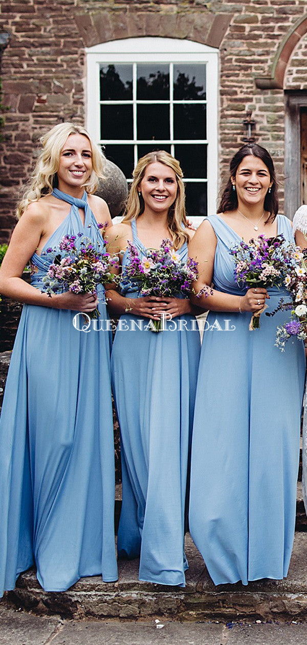 Mismatched Blue Jersey A-line Long Cheap Bridesmaid Dresses, BDS0129 QueenaBridal Mismatched Blue Jersey A-line Long Cheap Bridesmaid Dresses, BDS0129 QueenaBridal