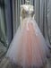 Blush Pink Lace Applique Ball Gown Long Ball Gowns Short Prom Dresses, QB0298