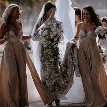 Generous Halter Sleeveless Pink Bridesmaid Dresses with Sequins, QB0641