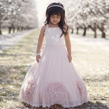 Pretty Ball Gown Halter Blush Pink Flower Girl Dresses with Bow Knot, QB0097