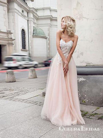 Beautiful Sweetheart Long Cheap Blush Pink Prom Dresses With Applique, QB0656