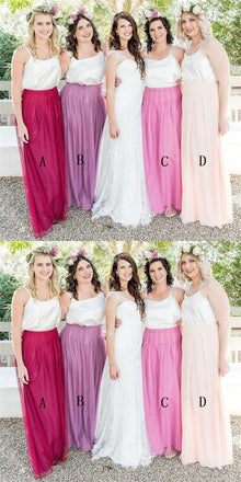 Spaghetti Straps Sleeveless Long Cheap Burgundy Tulle Bridesmaid Dresses Online, QB0032