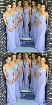 Elegant Mermaid Sweetheart Lavender Satin Bridesmaid Dresses with Appliques, QB0141