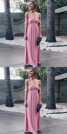 Sexy Off-Shoulder Long Cheap Pink Chiffon Bridesmaid Dresses Online, QB0208