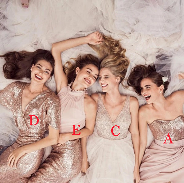 Mismatched Sweetheart Blush Pink Chiffon Bridesmaid Dresses with Sequi QueenaBridal Mismatched Sweetheart Blush Pink Chiffon Bridesmaid Dresses with Sequi QueenaBridal