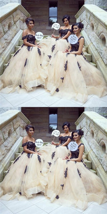 Pretty Off-Shoulder Tulle Bridesmaid Dresses with Appliques, QB0128