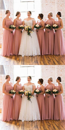 Sexy V-Neck Long Cheap Blush Pink Chiffon Bridesmaid Dresses Online, QB0121