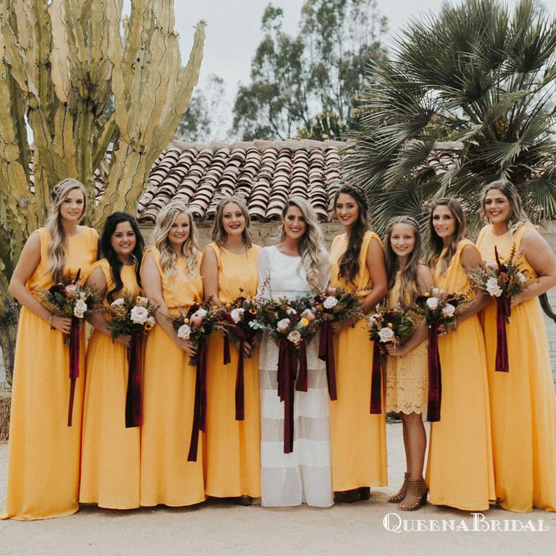 Elegant Charming Yellow Round Neck Sleeveless Long Cheap Wedding Party QueenaBridal Elegant Charming Yellow Round Neck Sleeveless Long Cheap Wedding Party QueenaBridal