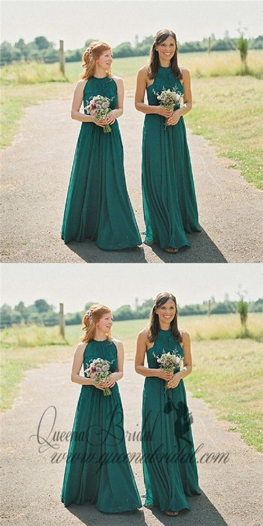 Cheap Halter Green Custom Chiffon Long Bridesmaid Dresses, WG221