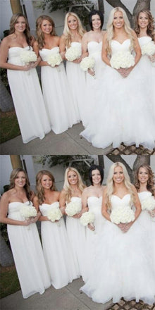 Sexy Sweetheart Sleeveless Long Cheap White Chiffon Bridesmaid Dresses Online, QB0201
