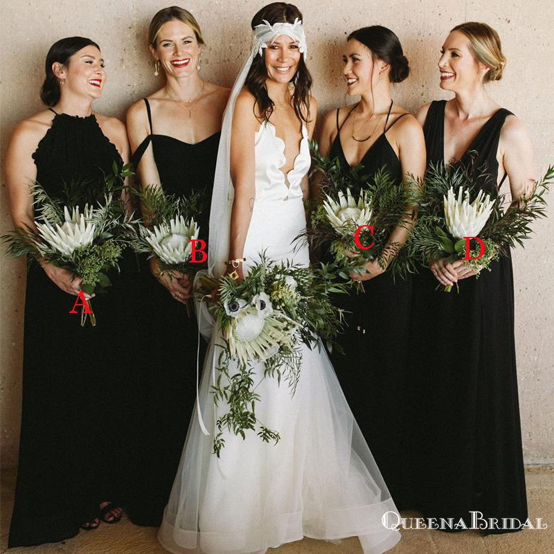 Newest Charming Mismatched Black Long Cheap Wedding Party Bridesmaid Dresses, QB0911