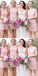 Tight Round Neck Sleeveless Pink Satin Short Cheap Bridesmaid Dresses Online, QB0035