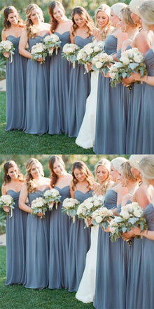 Pretty Sweetheart Long Cheap Blue Chiffon Bridesmaid Dresses Online, QB0147