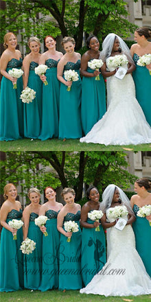 A-Line Sweetheart Long Turquoise Bridesmaid Dresses with Beading, QB0489