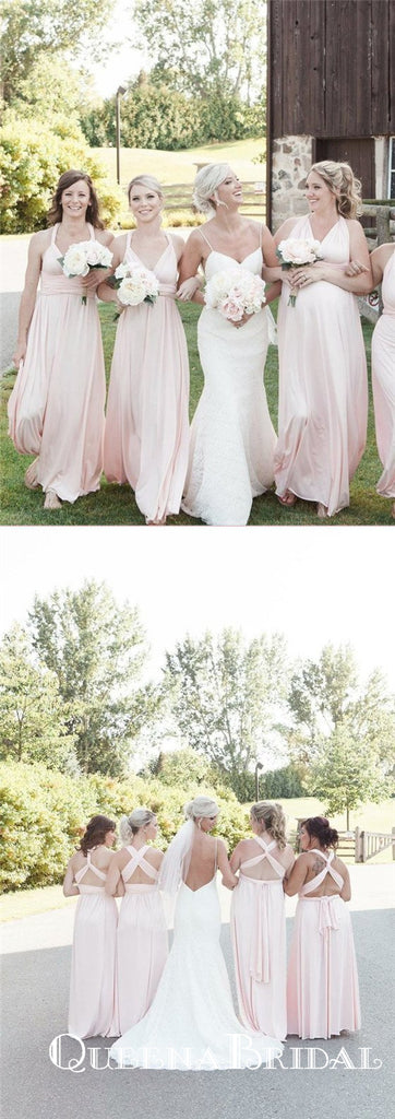 Mismatched Pink Chiffon Cheap Long A Line Bridesmaid Dresses, QB0647