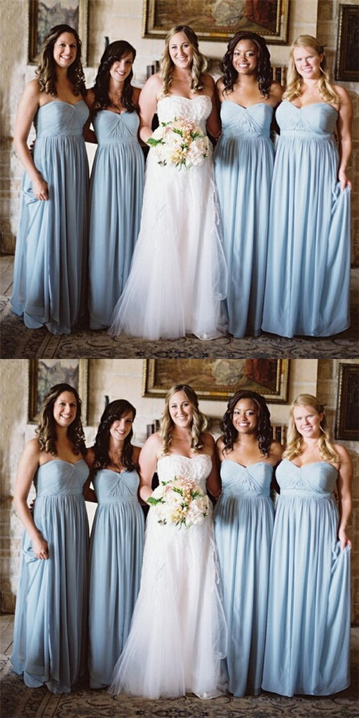 Elegant Sweetheart Long Cheap Light Blue Chiffon Bridesmaid Dresses Online, QB0171