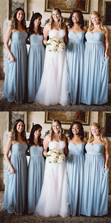 Elegant Sweetheart Long Cheap Light Blue Chiffon Bridesmaid Dresses Online, QB0171