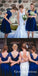 A-Line Bateau Short Sleeves Royal Blue Lace Bridesmaid Dresses, QB0803