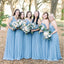 Simple Charming One Shoulder Blue Chiffon A-line Long Cheap Floor-Length Bridesmaid Dresses, BDS0034