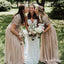 Popular V-neck Short Sleeves Champagne Tulle A-line Long Cheap Bridesmaid Dresses Online, BDS0079