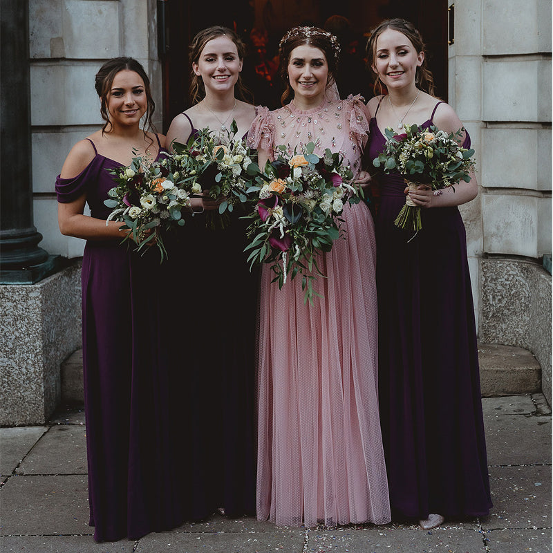 Newest Off-Shoulder Purple Chiffon A-line Long Cheap Bridesmaid Dresses, BDS0126